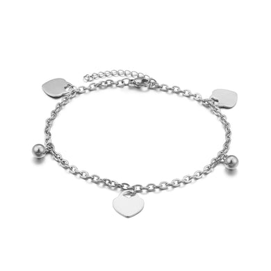 Fashion and Simple Heart-shaped Round Bead 316L Stainless Steel Anklet