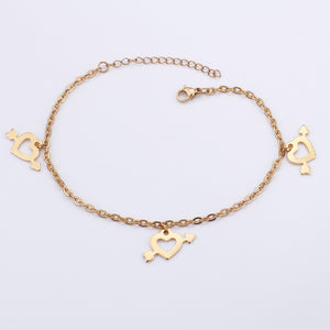 Fashion and Romantic Plated Gold Cupid's Arrow Heart Shaped 316L Stainless Steel Anklet