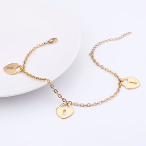 Fashion Simple Plated Gold Heart-shaped Lock 316L Stainless Steel Anklet