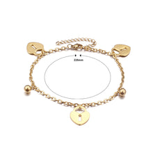 Load image into Gallery viewer, Fashion and Simple Plated Gold Heart-shaped Lock Round Bead 316L Stainless Steel Anklet