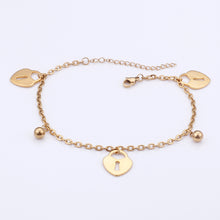 Load image into Gallery viewer, Fashion and Simple Plated Gold Heart-shaped Lock Round Bead 316L Stainless Steel Anklet