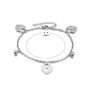 Fashion and Simple Heart-shaped Lock Round Bead 316L Stainless Steel Anklet