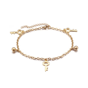 Fashion Simple Plated Gold Key Round Bead 316L Stainless Steel Anklet