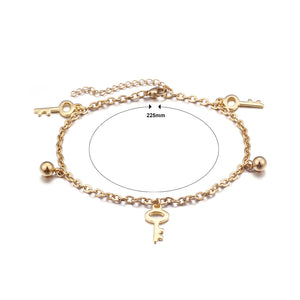 Fashion Simple Plated Gold Key Round Bead 316L Stainless Steel Anklet