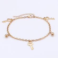 Load image into Gallery viewer, Fashion Simple Plated Gold Key Round Bead 316L Stainless Steel Anklet