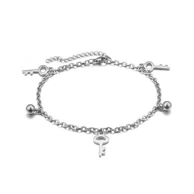 Fashion Simple Key Round Bead 316L Stainless Steel Anklet