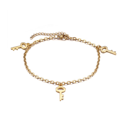 Fashion Simple Plated Gold Key 316L Stainless Steel Anklet