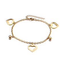 Load image into Gallery viewer, Simple and Romantic Plated Gold Heart-shaped Round Bead 316L Stainless Steel Anklet