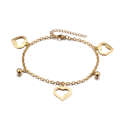 Simple and Romantic Plated Gold Heart-shaped Round Bead 316L Stainless Steel Anklet