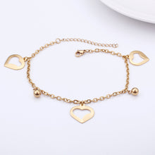 Load image into Gallery viewer, Simple and Romantic Plated Gold Heart-shaped Round Bead 316L Stainless Steel Anklet