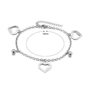 Simple and Romantic Heart-shaped Round Bead 316L Stainless Steel Anklet