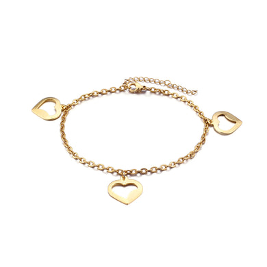 Simple and Romantic Plated Gold Hollow Heart-shaped 316L Stainless Steel Anklet