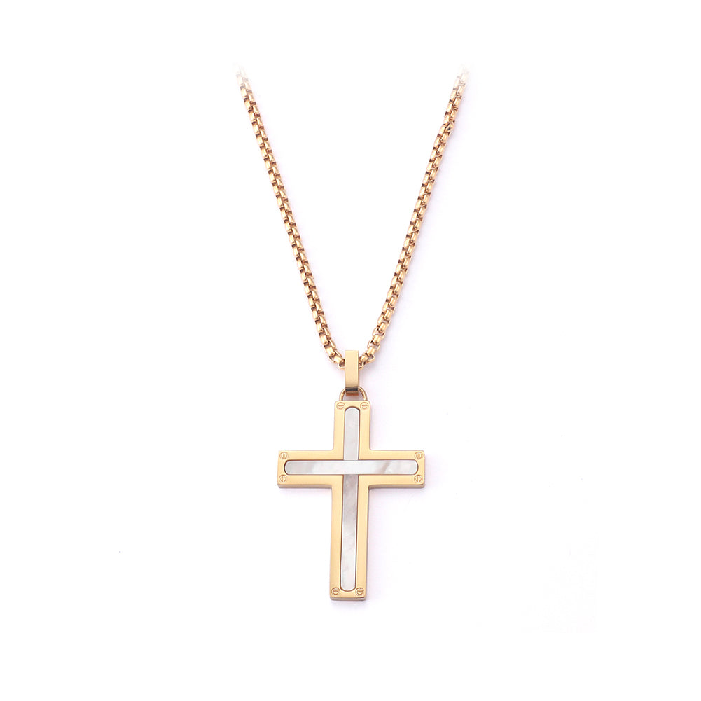 Simple and Classic Plated Gold Cross Pendant with 316L Stainless Steel Necklace