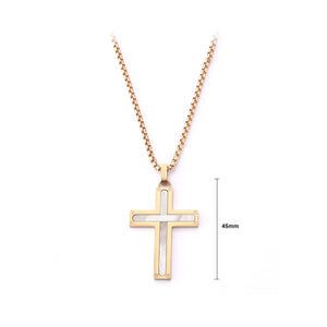 Simple and Classic Plated Gold Cross Pendant with 316L Stainless Steel Necklace