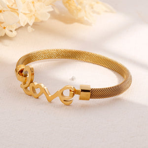 Fashion and Romantic Plated Gold Love Geometric Round 316L Stainless Steel Bangle