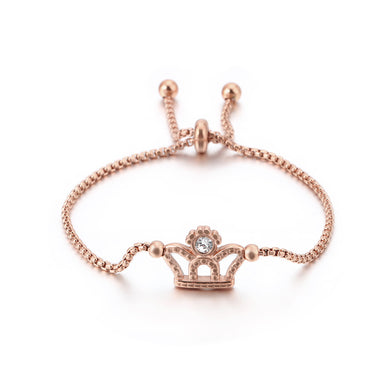 Fashion Simple Plated Rose Gold Crown 316L Stainless Steel Bangle with Cubic Zirconia