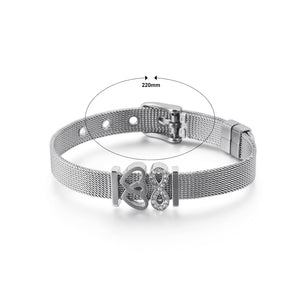 Fashion and Elegant Heart-shaped Infinity Symbol Mesh Belt 316L Stainless Steel Bracelet with Cubic Zirconia