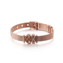 Load image into Gallery viewer, Fashion and Elegant Plated Rose Gold Heart-shaped Infinity Symbol Mesh Belt 316L Stainless Steel Bracelet with Cubic Zirconia