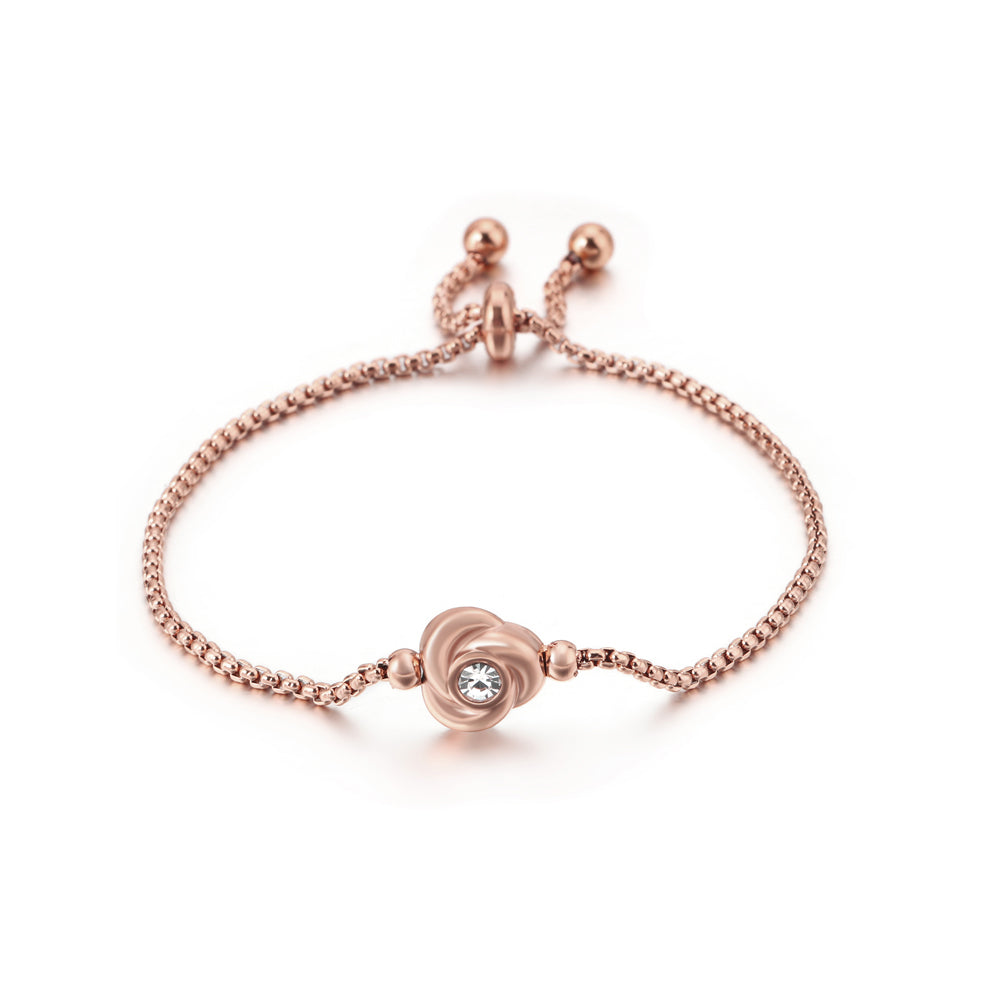 Simple and Elegant Plated Rose Gold Rose 316L Stainless Steel Bracelet with Cubic Zirconia