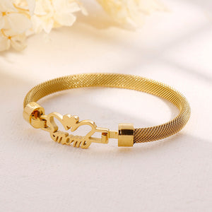 Fashion and Elegant Plated Gold Heart-shaped Mom 316L Stainless Steel Bangle