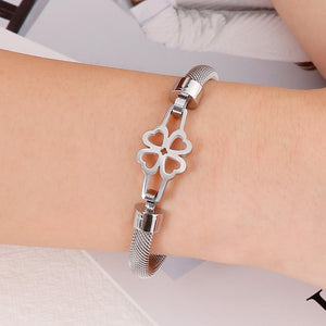 Simple and Elegant Hollow Four-leafed Clover 316L Stainless Steel Bangle