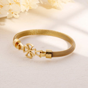 Simple and Fashion Plated Gold Hollow Cross 316L Stainless Steel Bangle