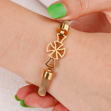 Load image into Gallery viewer, Simple and Fashion Plated Gold Hollow Cross 316L Stainless Steel Bangle