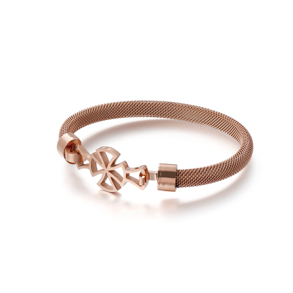 Simple and Fashion Plated Rose Gold Hollow Cross 316L Stainless Steel Bangle