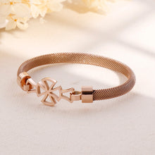 Load image into Gallery viewer, Simple and Fashion Plated Rose Gold Hollow Cross 316L Stainless Steel Bangle