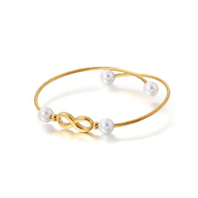 Load image into Gallery viewer, Simple and Fashion Plated Gold Infinity Symbol 316L Stainless Steel Bangle with Imitation Pearls