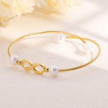 Load image into Gallery viewer, Simple and Fashion Plated Gold Infinity Symbol 316L Stainless Steel Bangle with Imitation Pearls