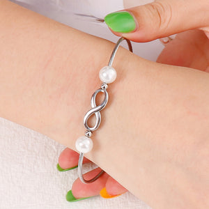 Simple and Fashion Infinity Symbol 316L Stainless Steel Bangle with Imitation Pearls