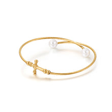 Load image into Gallery viewer, Fashion Classic Plated Gold Cross 316L Stainless Steel Bangle with Imitation Pearls