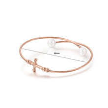 Load image into Gallery viewer, Fashion Classic Plated Rose Gold Cross 316L Stainless Steel Bangle with Imitation Pearls