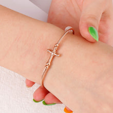 Load image into Gallery viewer, Fashion Classic Plated Rose Gold Cross 316L Stainless Steel Bangle with Imitation Pearls