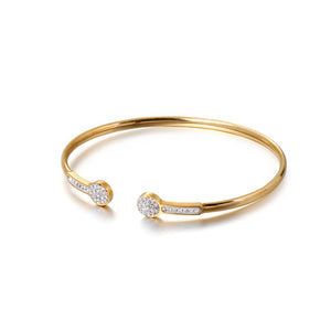 Simple Personality Plated Gold Geometric Round 316L Stainless Steel Bangle with Cubic Zirconia