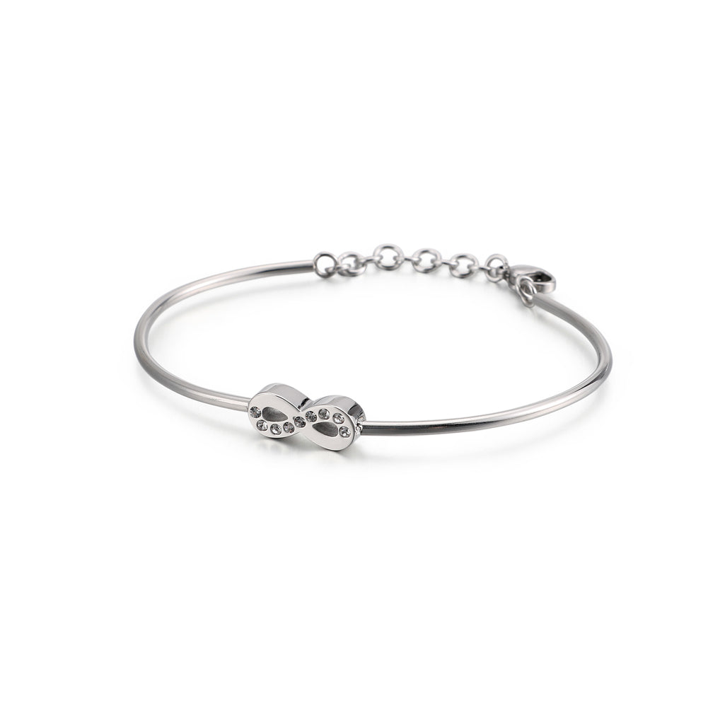 Fashion and Simple Infinity Symbol Cubic Zirconia 316L Stainless Steel Bangle