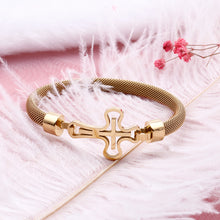 Load image into Gallery viewer, Fashion and Elegant Plated Gold Cross 316L Stainless Steel Bangle