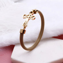 Load image into Gallery viewer, Fashion and Elegant Plated Gold Cross 316L Stainless Steel Bangle