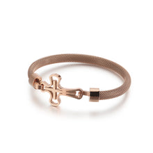 Load image into Gallery viewer, Fashion and Elegant Plated Rose Gold Cross 316L Stainless Steel Bangle