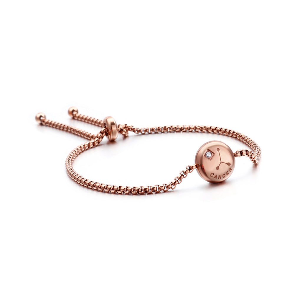 Simple and Fashion Plated Rose Gold Twelve Constellation Cancer Round 316L Stainless Steel Bracelet with Cubic Zirconia