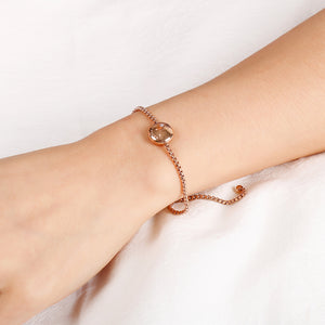 Simple and Fashion Plated Rose Gold Twelve Constellation Cancer Round 316L Stainless Steel Bracelet with Cubic Zirconia