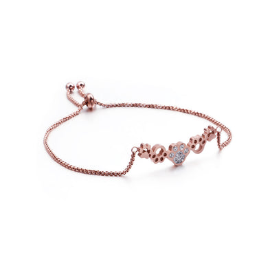 Fashion and Cute Plated Rose Gold Dog Paw Footprint 316L Stainless Steel Bracelet with Cubic Zirconia