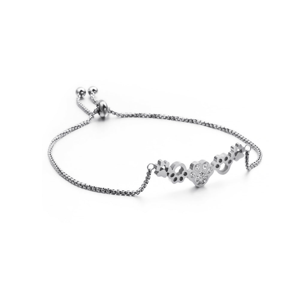 Fashion Cute Dog Paw Footprint 316L Stainless Steel Bracelet with Cubic Zirconia