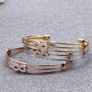 Fashion and Elegant Plated Gold Infinity Symbol Multilayer 316L Stainless Steel Bangle with Cubic Zirconia
