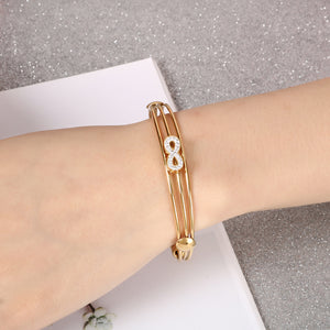 Fashion and Elegant Plated Gold Infinity Symbol Multilayer 316L Stainless Steel Bangle with Cubic Zirconia