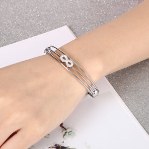 Fashion and Elegant Infinity Symbol Multilayer 316L Stainless Steel Bangle with Cubic Zirconia