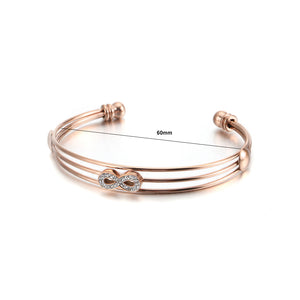 Fashion and Elegant Plated Rose Gold Infinity Symbol Multilayer 316L Stainless Steel Bangle with Cubic Zirconia