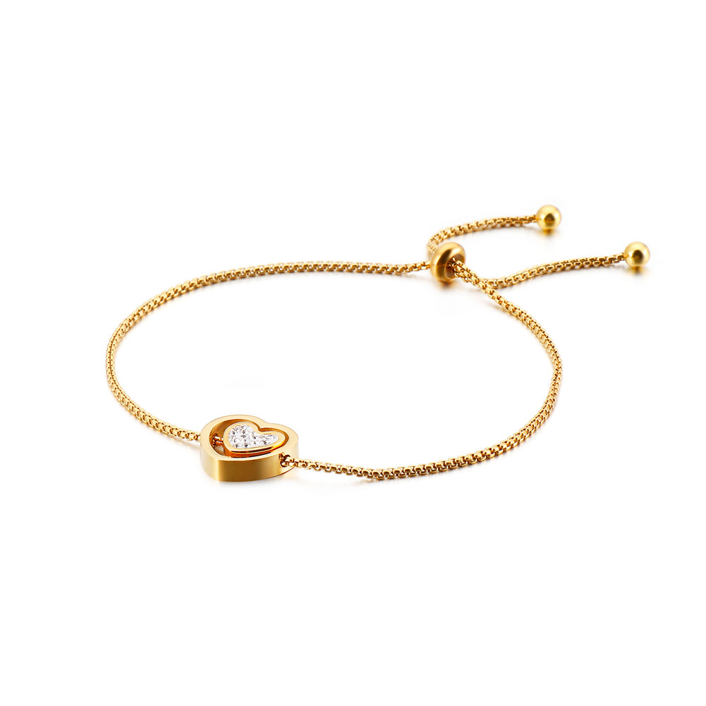 Simple and Sweet Plated Gold Heart-shaped 316L Stainless Steel Bracelet with Cubic Zirconia