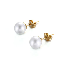 Load image into Gallery viewer, Simple and Elegant Plated Gold Geometric 8mm Imitation Pearl 316L Stainless Steel Stud Earrings